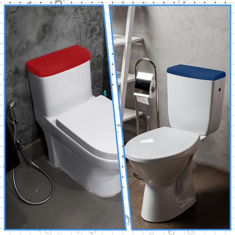 Hoolerry 4 Pcs Toilet Tank Lid Cover Universal Back of Toilet Tank Cover Soft and Absorbent Replacement with Elastic Bottom for Bathroom Decor Accessories(Black, Dark Gray, Blue, Dark Red) - Image 3